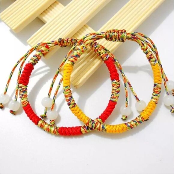Vibrant Bohemian Braided Adjustable Rope Bracelet Red or Yellow - Picture 13 of 13